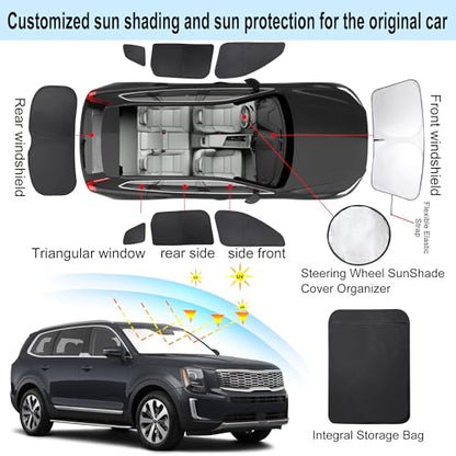 Window Shades for Kia Telluride 2020 2021 2022 2023 2024 2025 Accessories Car Side Full Windows Rear Triangular Windshield Sun Shade Sun UV Rays & Privacy Protection for Camping 8PCS (8 Count)
