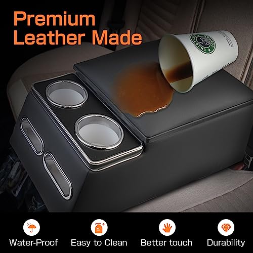 Center Console Organizer with Cup Holder& Phone Holder for Car & Van & Truck Floor Cab Back Bench Seat Armrest Middle Storage Box