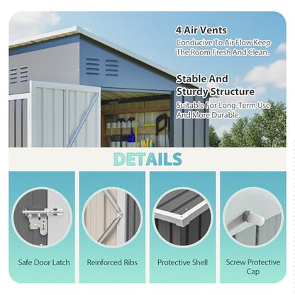 4' x 8' Metal Shed with Two Doors