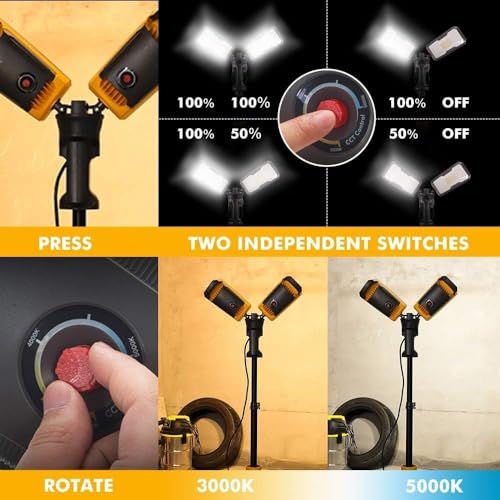 Upgraded】LUTEC 6290Max 15000 Lumen 138W Dimmable LED Work Light with Telescoping Tripod