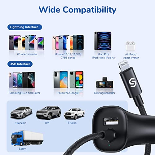 Apple MFi Certified] Syncwire iPhone Car Charger 32W Super Fast Car Phone Charger Cigarette Lighter USB Car Adapter with Build