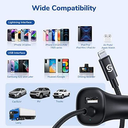 Apple MFi Certified] Syncwire iPhone Car Charger 32W Super Fast Car Phone Charger Cigarette Lighter USB Car Adapter with Build