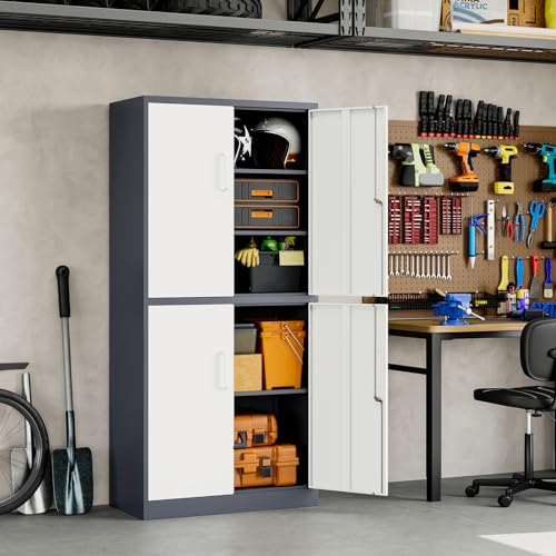 Metal Storage Locking Cabinet with 4 Doors and 2 Adjustable Shelves
