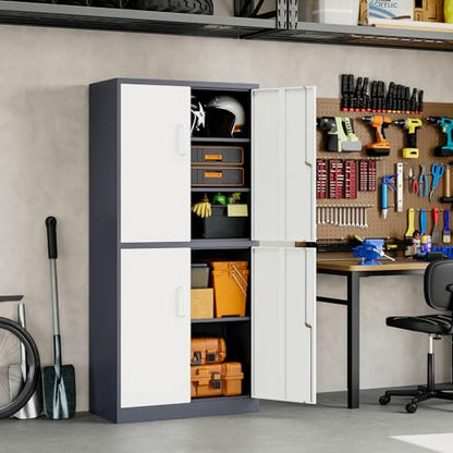 Metal Storage Locking Cabinet with 4 Doors and 2 Adjustable Shelves