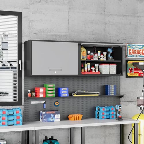 Metal Storage Cabinet Black&Gray Wall Cabinets with Shelf and Locking Door