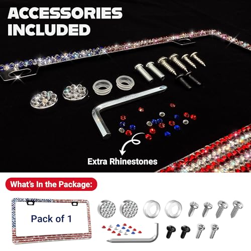 Patriotic USA American Flag Bling License Plate Frame for Women