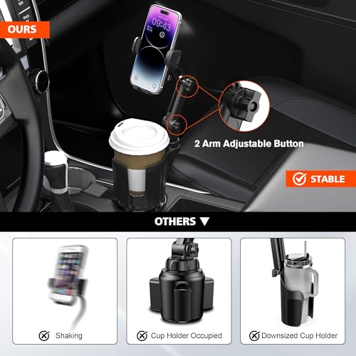 2 Pack Newlest 2 in 1 Phone Mount for Car Cup Holder with Adjustable Base