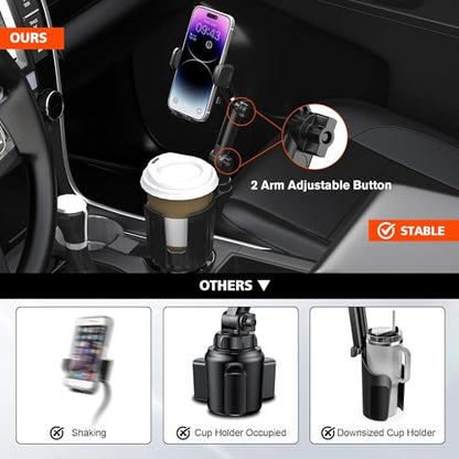 2 Pack Newlest 2 in 1 Phone Mount for Car Cup Holder with Adjustable Base
