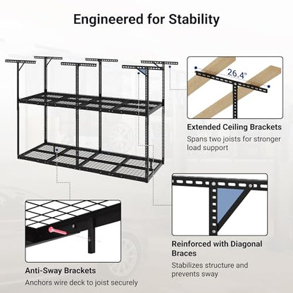 3x8 2 Tier Overhead Ceiling Garage Storage Rack