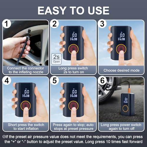Tire Inflator Portable Air Compressor Cordless Rechargeable Mini Air Pump