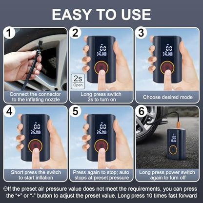 Tire Inflator Portable Air Compressor Cordless Rechargeable Mini Air Pump