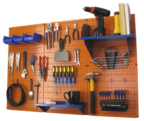 Pegboard Organizer 4 ft. Metal Pegboard Standard Tool Storage Kit with Orange Toolboard and Blue Accessories