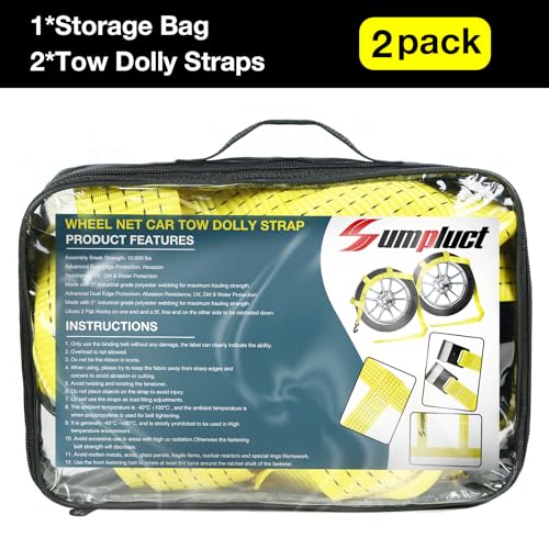 Tow Dolly Basket Straps with Flat Hook Fit 14" 15" 16" Car Tires