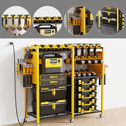 Heavy Duty Power Tools Organizer Cart with Charging Power Strip