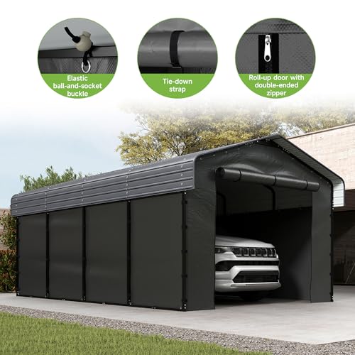 12x20FT Heavy Duty Metal Carport with Removable Sidewalls & Doors