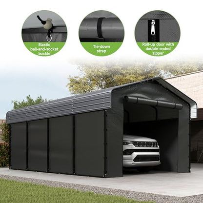 12x20FT Heavy Duty Metal Carport with Removable Sidewalls & Doors