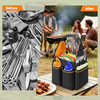 Grill Utensil Storage Bag with Divider & Boards & Pockets & Handle