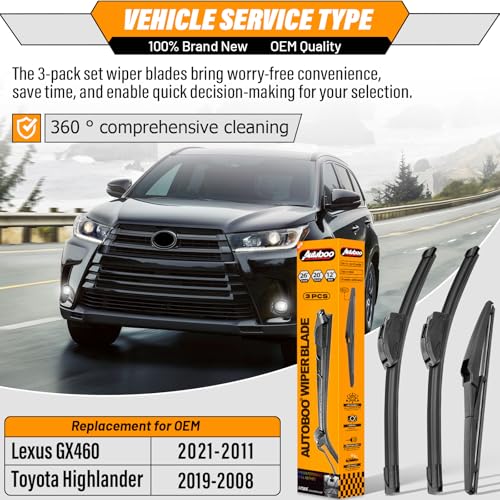 Windshield Wiper Blade Replacement for Toyota Highlander 2008