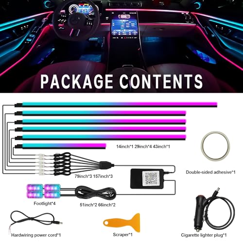 Dreamcolor Acrylic Interior Car Light 10 in 1 Automotive Ambient Light Kits with APP Control 16 Million Color 175 inches Fiber Optic Car LED Strip Light