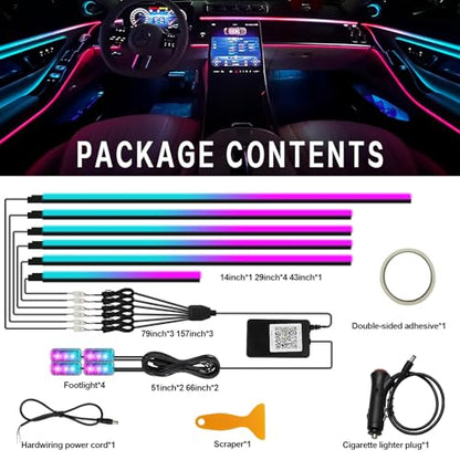 Dreamcolor Acrylic Interior Car Light 10 in 1 Automotive Ambient Light Kits with APP Control 16 Million Color 175 inches Fiber Optic Car LED Strip Light