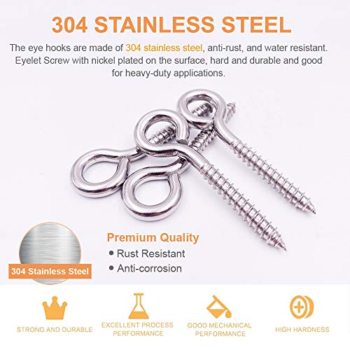 VANFLY 304 Stainless Steel Eye Shape Screws Metal Hook (24 Count)