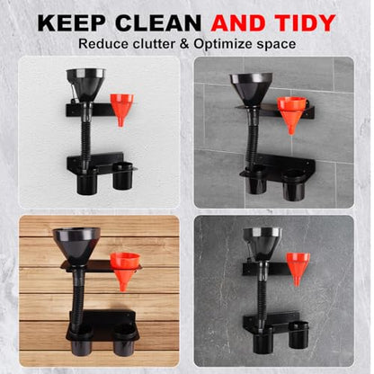 Oil Dual Funnel Holder Wall Mount Rack with 2 Drip Cups