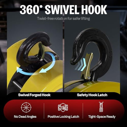 Hand Chain Hoist 2 Ton 4400 Lbs Capacity 10 Feet with 2 Hooks