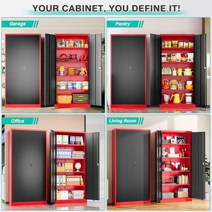 Wide & Deep Metal Storage Cabinet with Lock & Adjustable Shelves