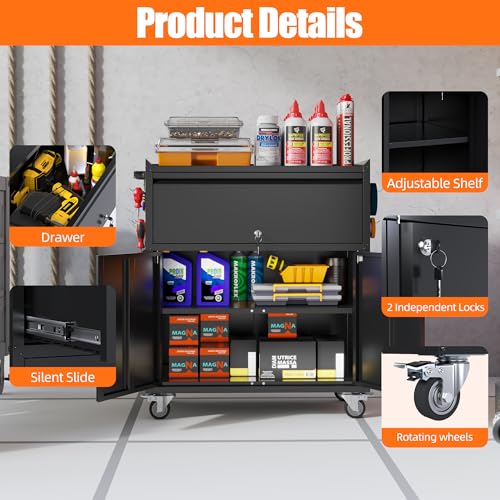 Metal Garage Storage Cabinet with Wheels