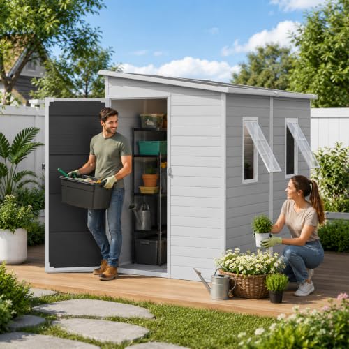 4x8 FT Resin Storage Shed with Floor Windows and Vents