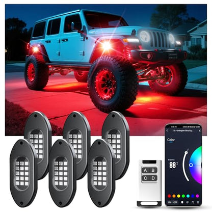 LED RGB Rock Lights for UTV ATV RZR 6 Pods with APP and Remote Control (6 Count)