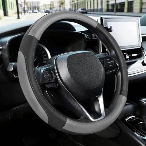 Black and Gray Microfiber Auto Car Steering Wheel Cover Universal 15 inch
