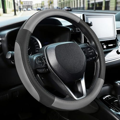 Black and Gray Microfiber Auto Car Steering Wheel Cover Universal 15 inch