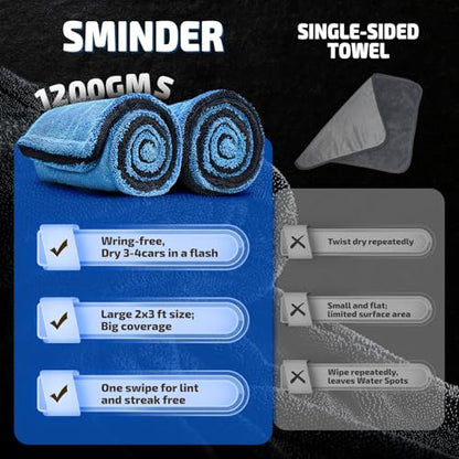 2 Pack 1200 GSM Car Drying Towels