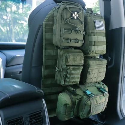 Universal Tactical Seat Back Organizer Vehicle Molle Panel Organizer Storage Bag with 5 Detachable Molle Pouch for All Vehicel Such as Jeep