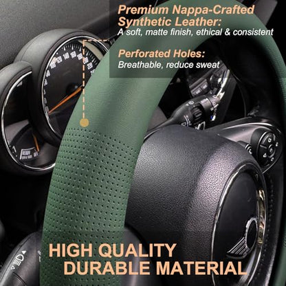 D Shaped Nappa Leather Steering Wheel Cover 14.5