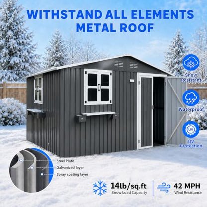 10x8 FT Outdoor Storage Shed with 2 Clear Windows