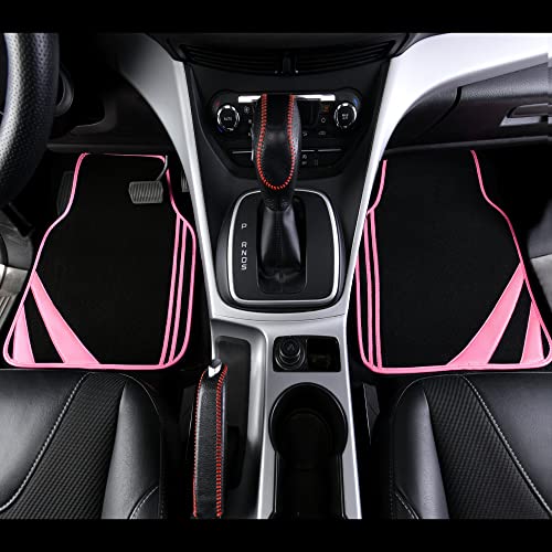 Pink Edge Faux Leather Car Floor Mats Universal Car Carpet Mats with Double Stitch Line Anti