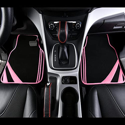 Pink Edge Faux Leather Car Floor Mats Universal Car Carpet Mats with Double Stitch Line Anti