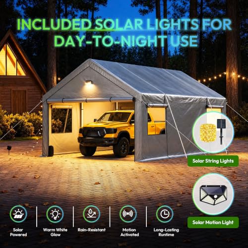 10x20FT Carport Heavy Duty Portable Garage Storage Tent with Large Rolll UP Window & Door