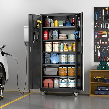 Black Metal Garage Storage Cabinet with Wheels