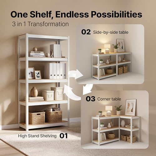 House 24.4" W 5 Tier Heavy Duty Garage Shelving Adjustable Metal Rack Storage Shelves Standing Shelf Unit Organizers Pantry Closet Office White 2Pack (2 Count)