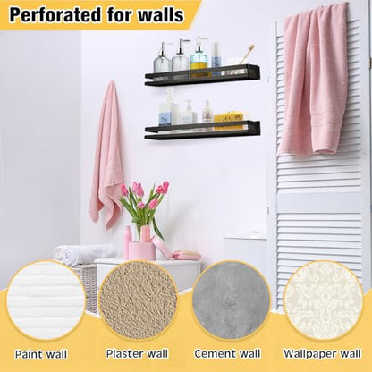 2 Pieces Stainless Steel Shelf Bathroom Shower Floating Shelves Wall Mounted Shower Caddy Basket Shelf Storage Organizer Shelves for Bathroom (2 Count)