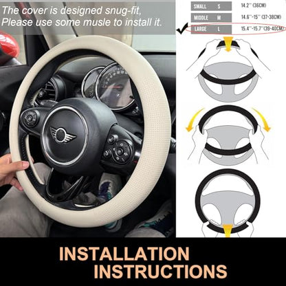 Large Size Nappa Leather Steering Wheel Cover 15.75 Inch