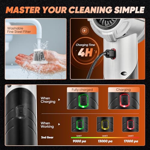 Handheld Car Vacuum Cordless Portable 17000PA Foldable HL133 Black
