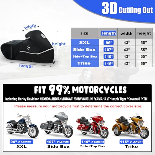 Motorcycle Cover 420D Heavy Duty All Season Universal Weather Waterproof Outdoor Protection 86" XL Vehicle Cover
