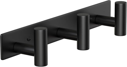 Wall Mounted Coat Rack-3 Hooks, Heavy Duty Stainless Steel Hook Rail for Towel Coat Hat Purse Bag Jacket, Towel Hooks for Entryway Bathroom Kitchen (Black 3 Hooks - 1 Pack)