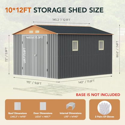 10x12x7.4FT Outdoor Storage Shed with Lockable Large Doors