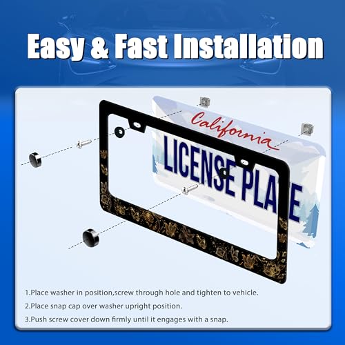 Golden Butterfly License Plate Frame Stainless Steel Accessory 12.3x6.3Inch