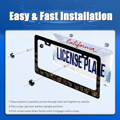 Golden Butterfly License Plate Frame Stainless Steel Accessory 12.3x6.3Inch
